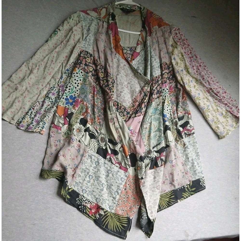 Young Threads Kimono Large Patchwork Peasant Boho Cottage Lagenlook Bohemian